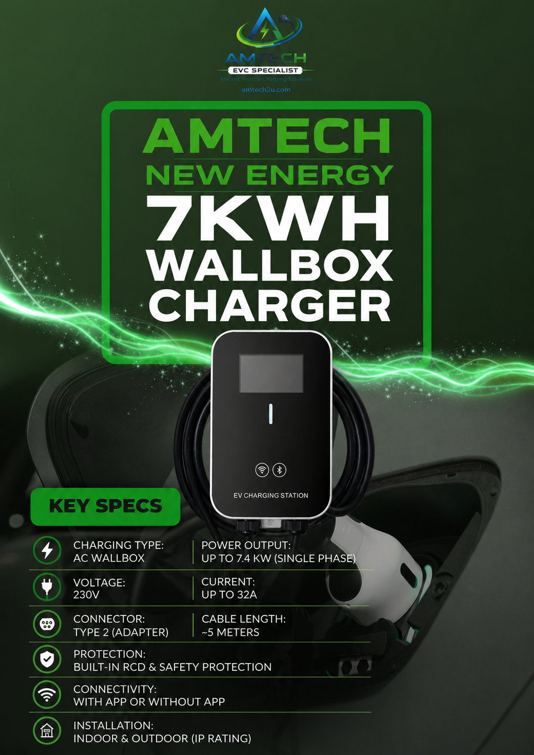 Amtech New Energy Wall Box Charger 7Kwh